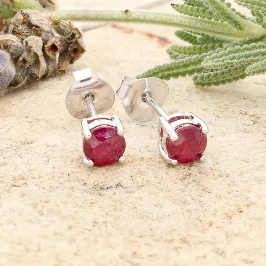 Natural Ruby 4-Claw Stud Earrings in 925 Sterling Silver