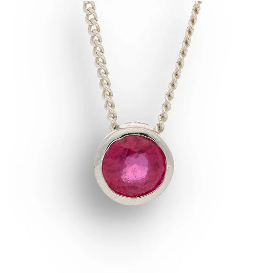 Natural Ruby Tube Set Pendant Necklace in 925 Sterling Silver