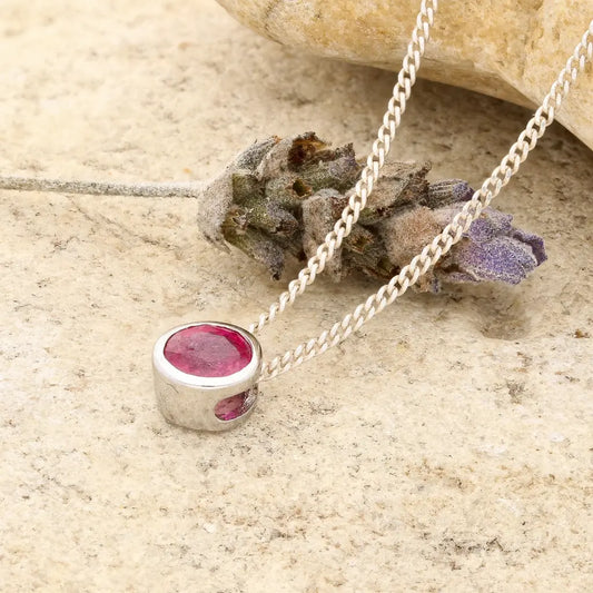 Natural Ruby Tube Set Pendant Necklace in 925 Sterling Silver