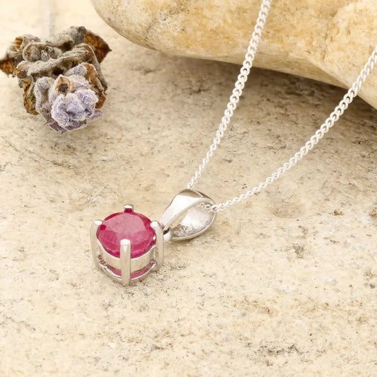 Natural Ruby 4-Claw Pendant Necklace in 925 Sterling Silver