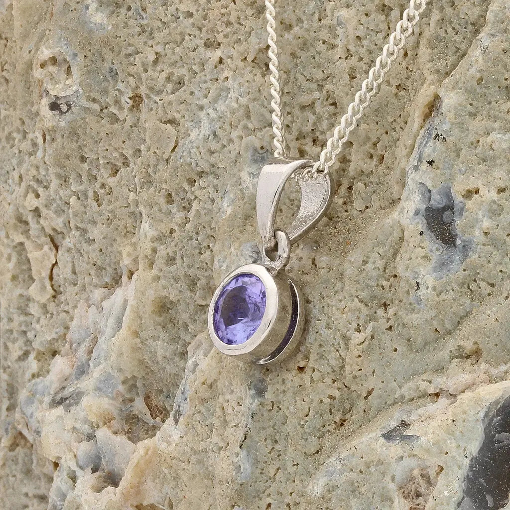 Get your Elegant Sterling Silver Tanzanite Tube Set Solitaire Necklace online now or in store at Forever Gems in Franschhoek, South Africa