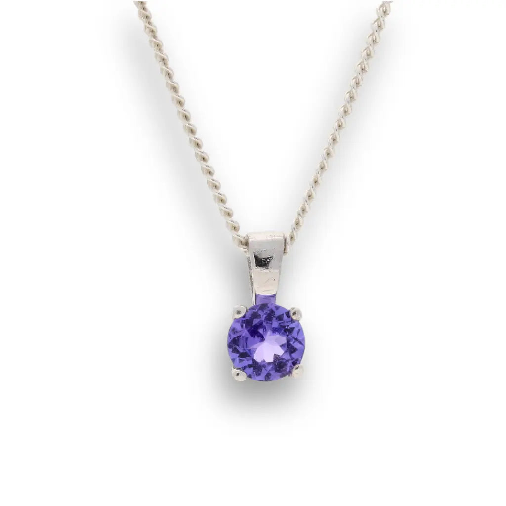 Get your Elegant 4-Claw Round Tanzanite Sterling Silver Solitaire Necklace online now or in store at Forever Gems in Franschhoek, South Africa