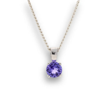 Get your Elegant 4-Claw Round Tanzanite Sterling Silver Solitaire Necklace online now or in store at Forever Gems in Franschhoek, South Africa