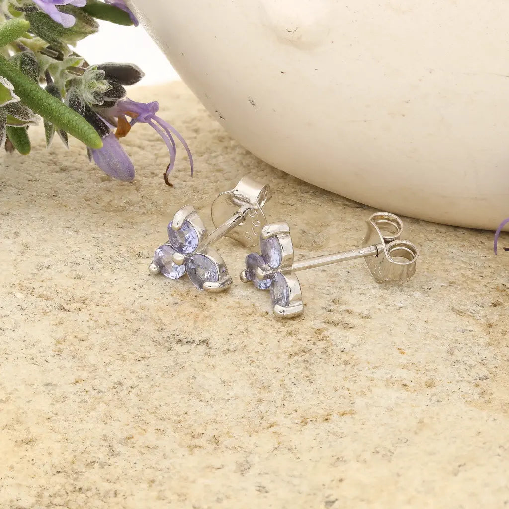 Sterling Silver Tanzanite Bloom Stud Earrings