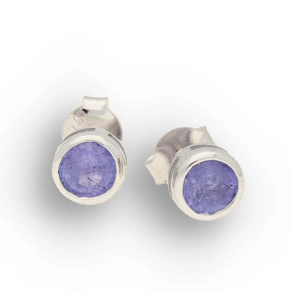 Sterling Silver Tanzanite Bezel Stud Earrings