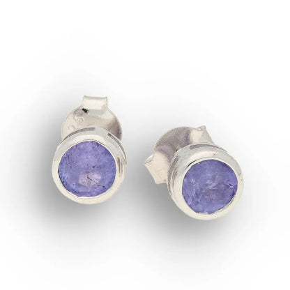 Sterling Silver Tanzanite Bezel Stud Earrings