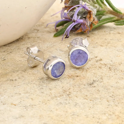Sterling Silver Tanzanite Bezel Stud Earrings