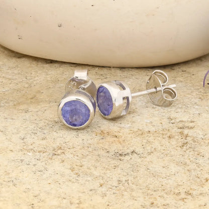 Sterling Silver Tanzanite Bezel Stud Earrings