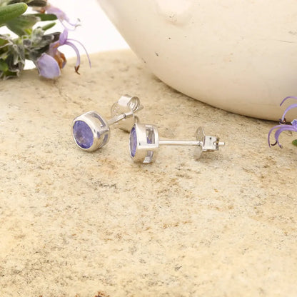 Sterling Silver Tanzanite Bezel Stud Earrings