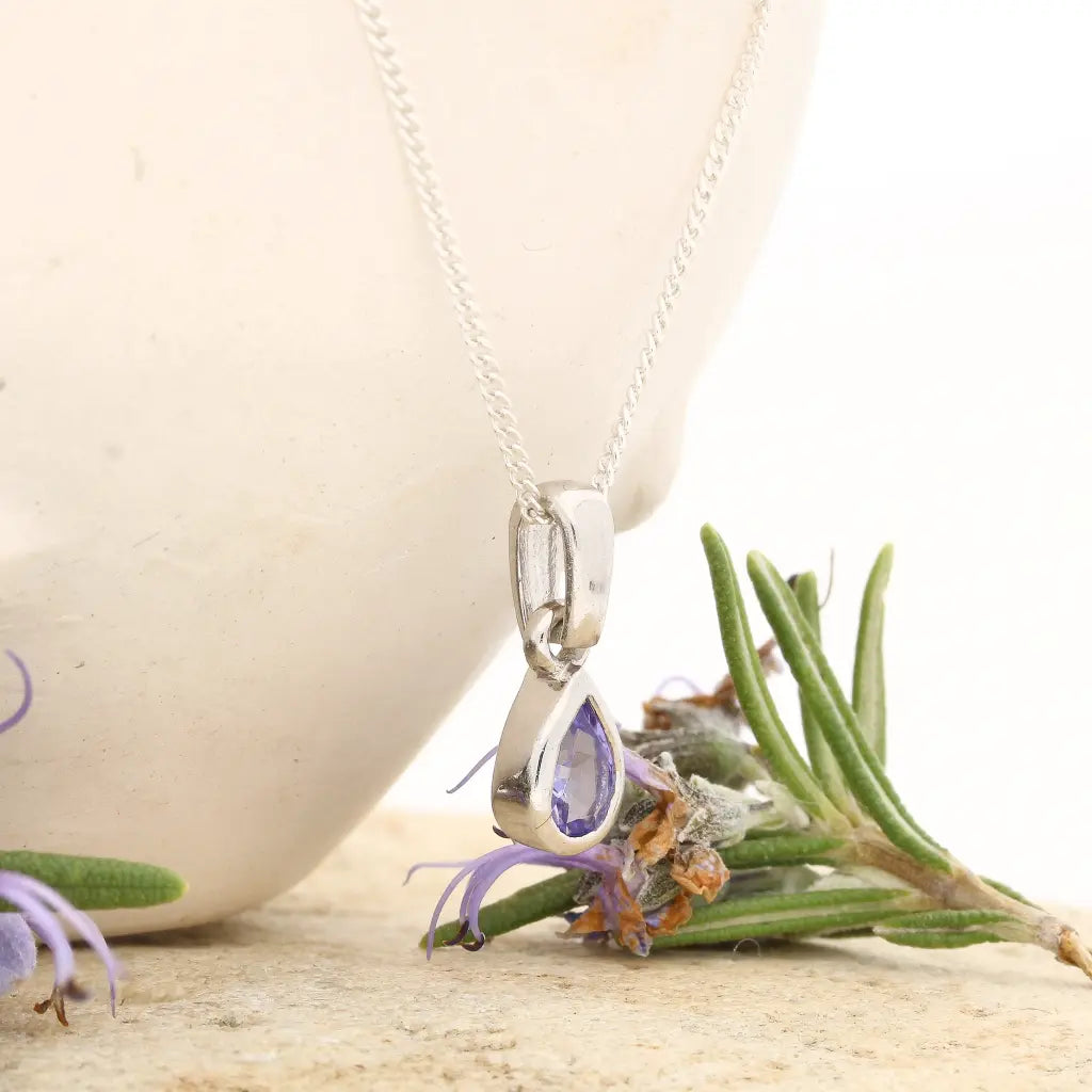 Sterling Silver Tanzanite Teardrop Necklace