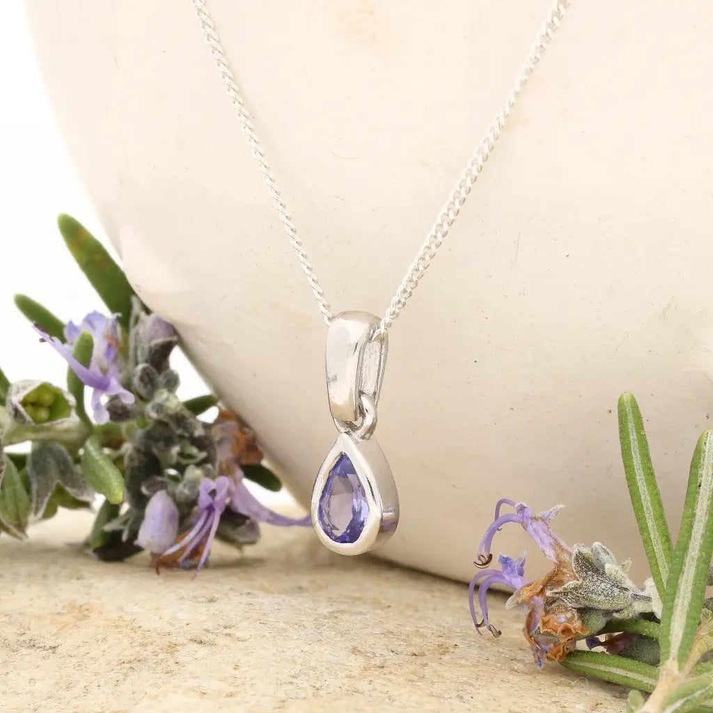 Sterling Silver Tanzanite Teardrop Necklace