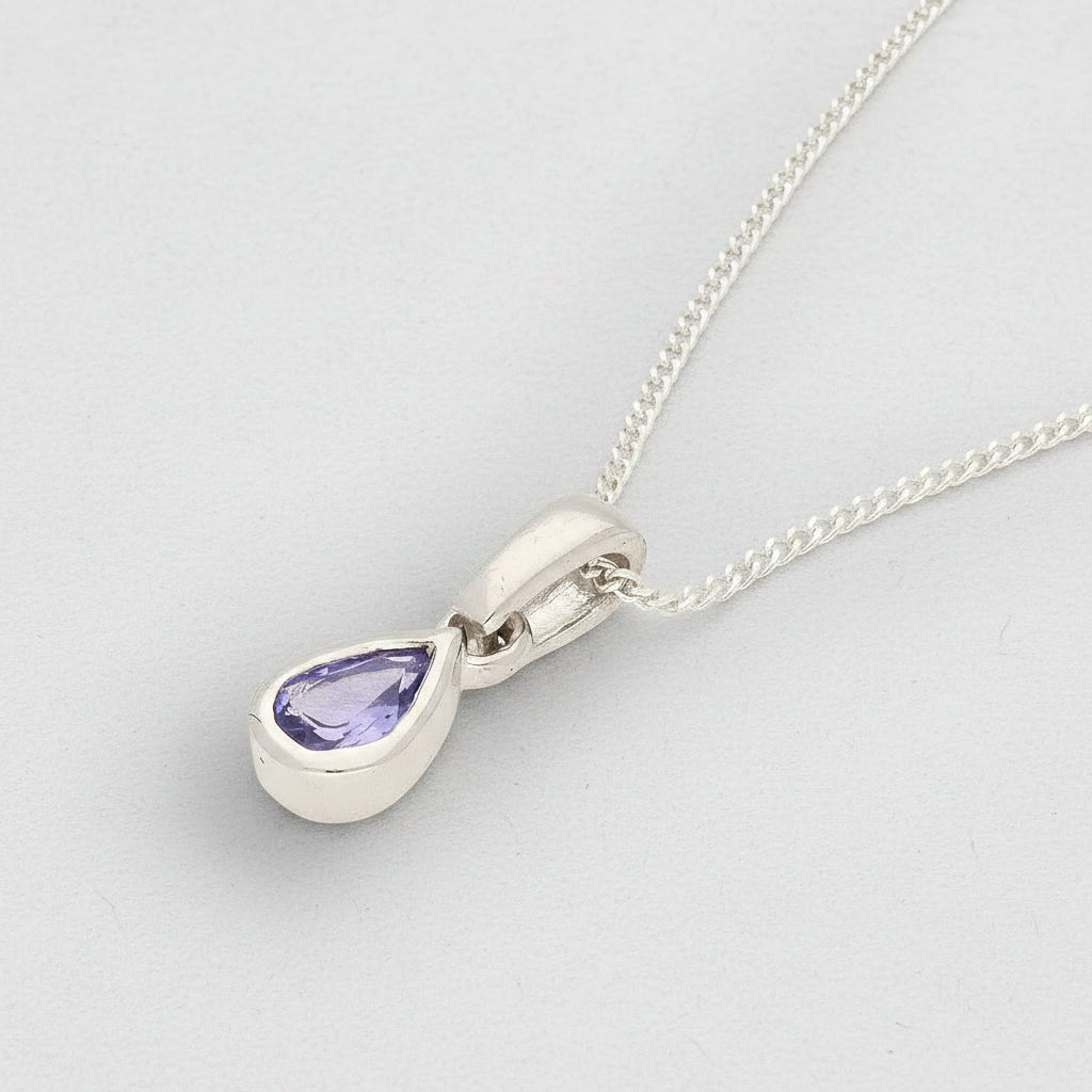 Sterling Silver Tanzanite Teardrop Necklace