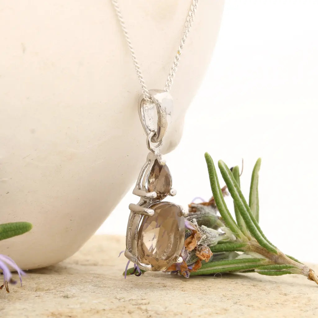 Sterling Silver Smoky Quartz Drop Necklace