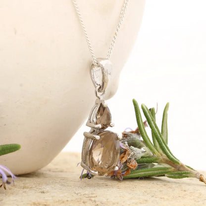 Sterling Silver Smoky Quartz Drop Necklace