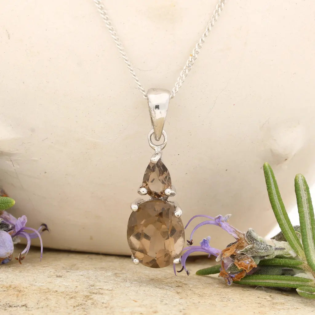 Sterling Silver Smoky Quartz Drop Necklace