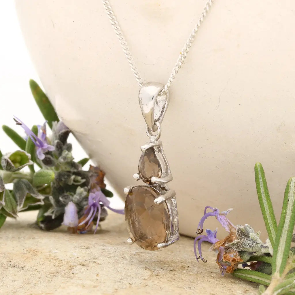 Sterling Silver Smoky Quartz Drop Necklace