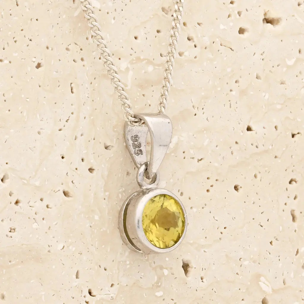 Sterling Silver Citrine Bezel Pendant Necklace
