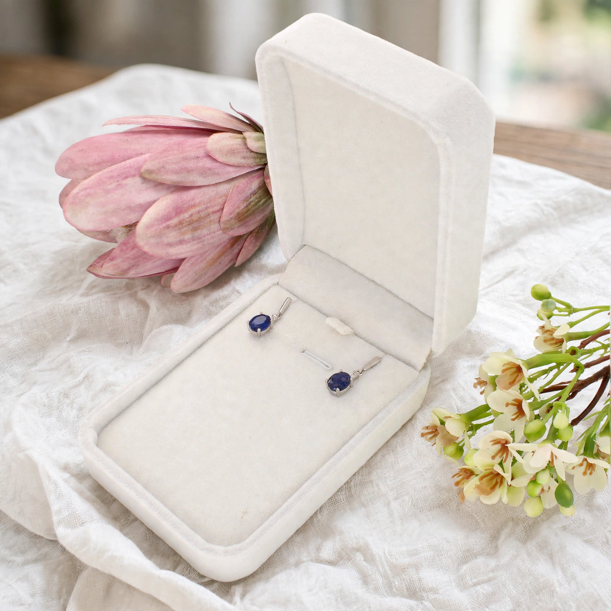 Get your Elegant Natural Sapphire Dangle Earrings in Sterling Silver online now or in store at Forever Gems in Franschhoek, South Africa