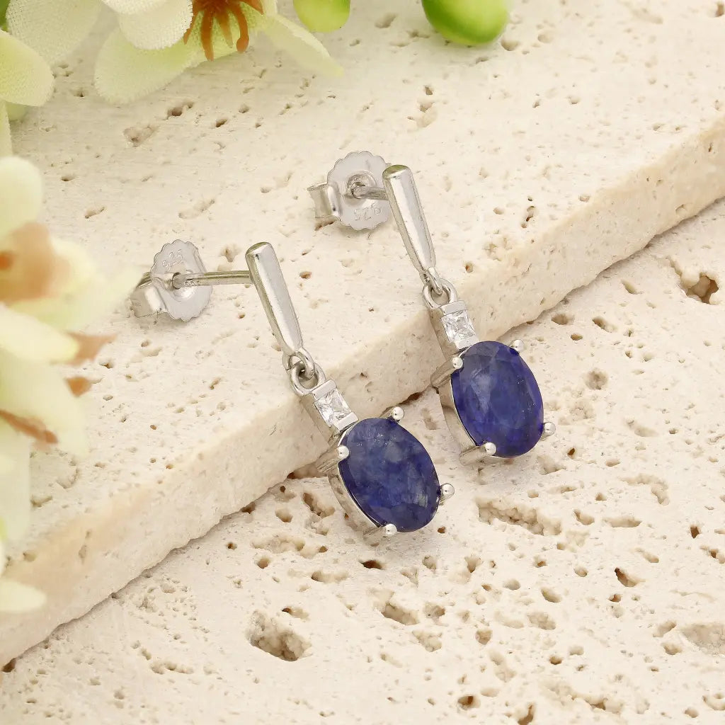 Get your Elegant Natural Sapphire Dangle Earrings in Sterling Silver online now or in store at Forever Gems in Franschhoek, South Africa