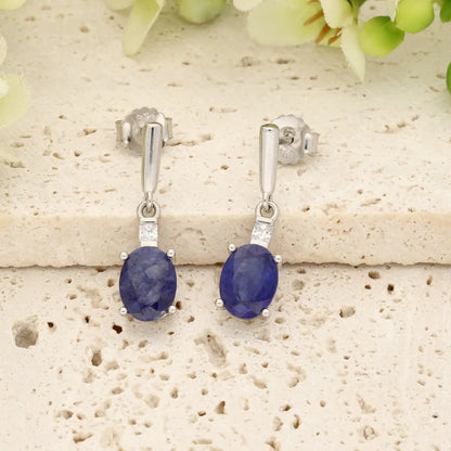 Get your Elegant Natural Sapphire Dangle Earrings in Sterling Silver online now or in store at Forever Gems in Franschhoek, South Africa
