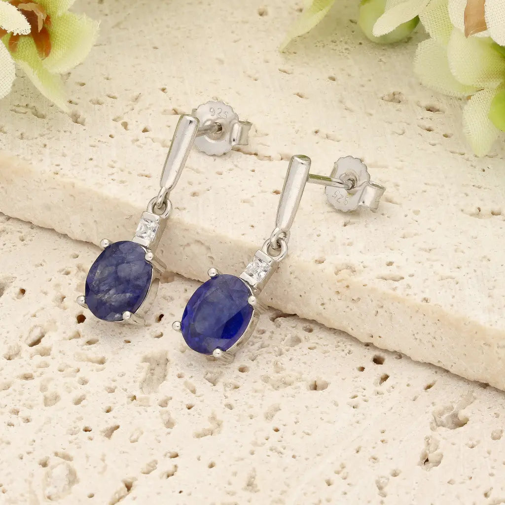 Get your Elegant Natural Sapphire Dangle Earrings in Sterling Silver online now or in store at Forever Gems in Franschhoek, South Africa