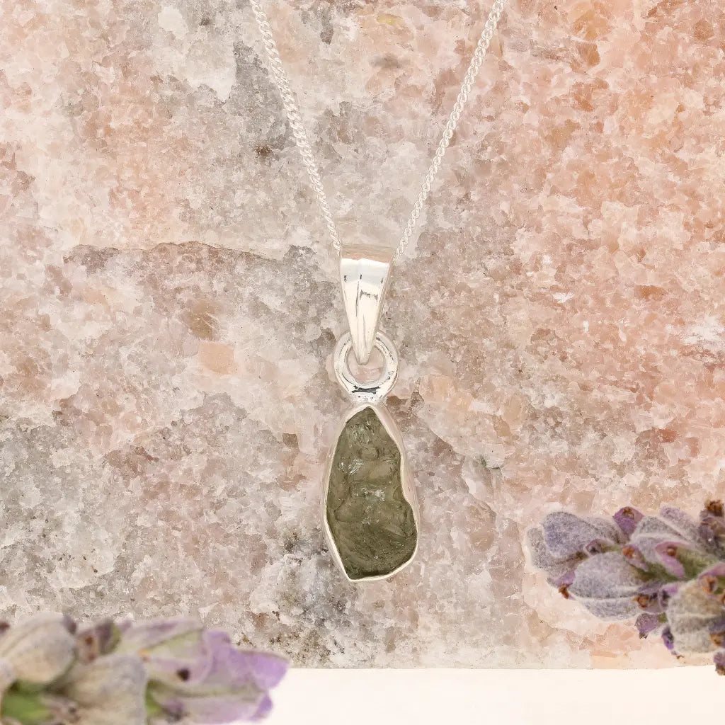 Get your Authentic Moldavite Sterling Silver Bezel Necklace online now or in store at Forever Gems in Franschhoek, South Africa