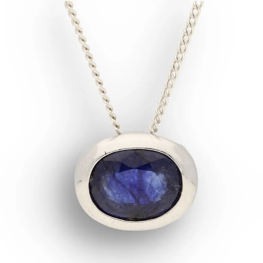Timeless Natural Sapphire Oval Necklace in Sterling Silver