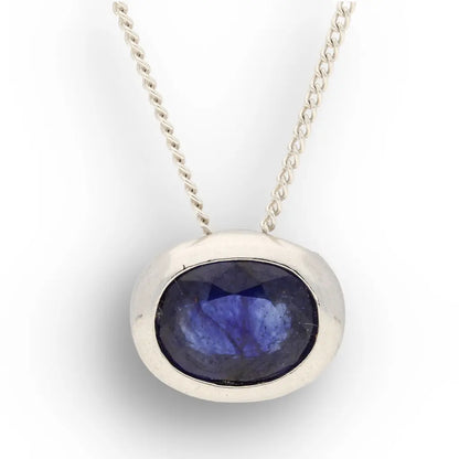 Timeless Natural Sapphire Oval Necklace in Sterling Silver