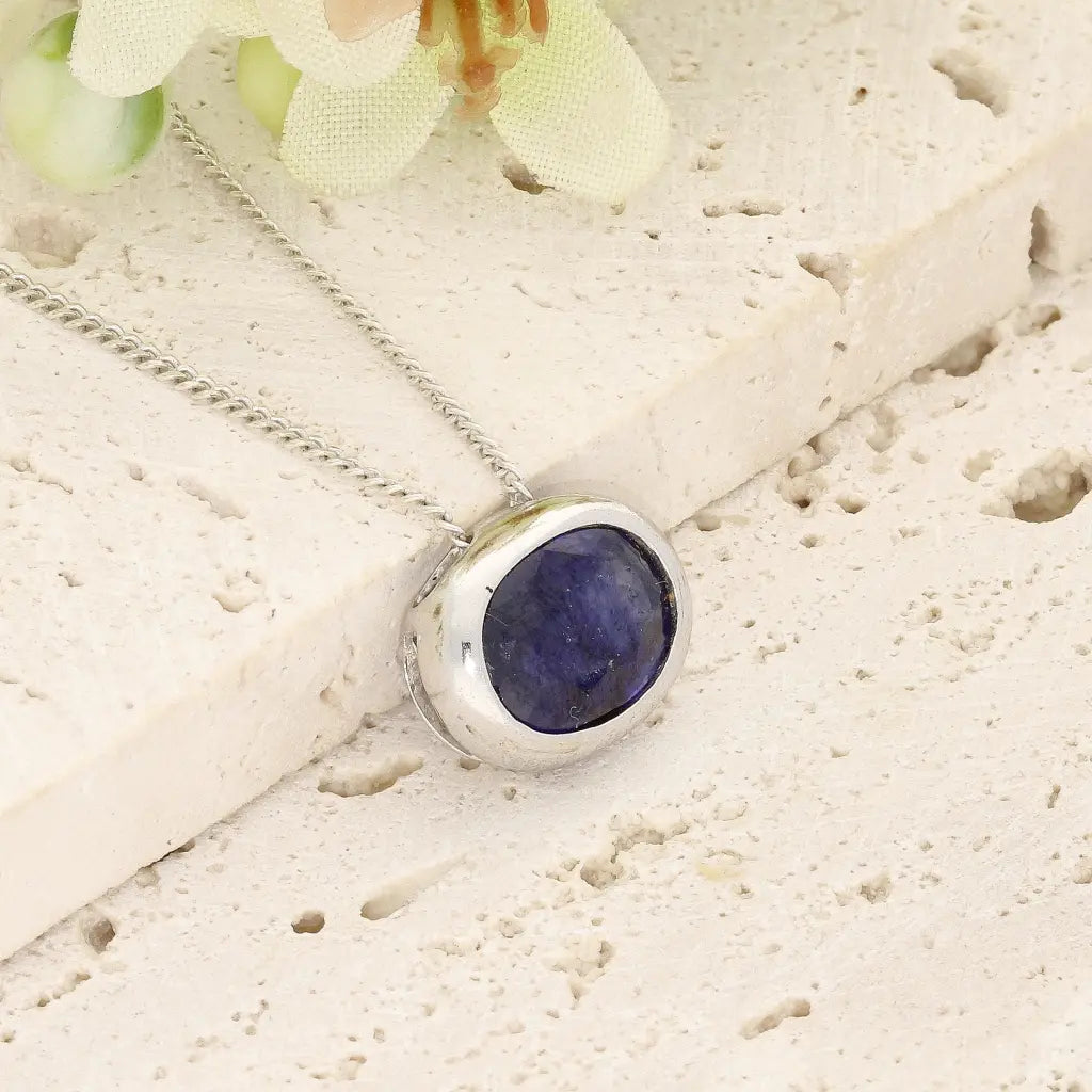 Timeless Natural Sapphire Oval Necklace in Sterling Silver