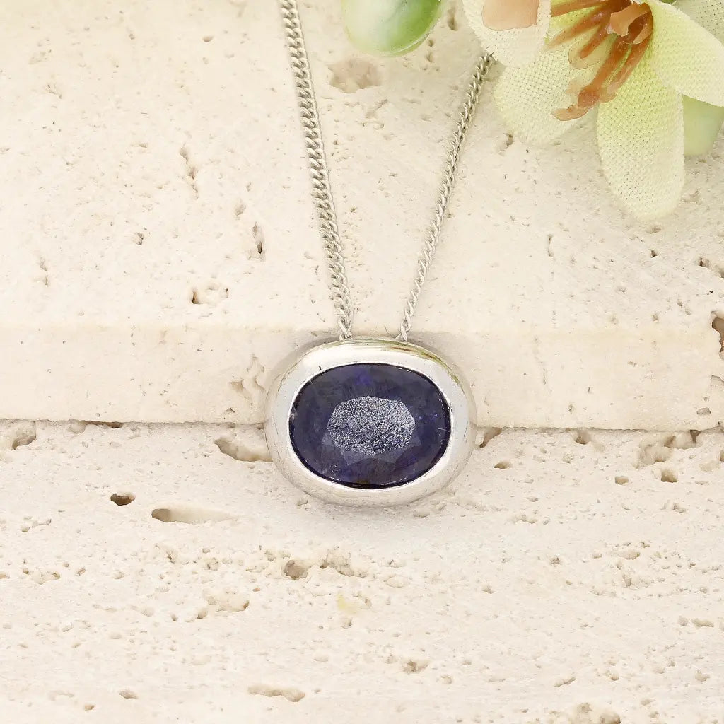 Timeless Natural Sapphire Oval Necklace in Sterling Silver