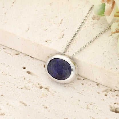 Timeless Natural Sapphire Oval Necklace in Sterling Silver