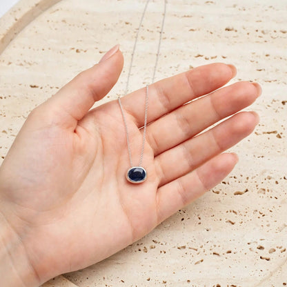 Timeless Natural Sapphire Oval Necklace in Sterling Silver