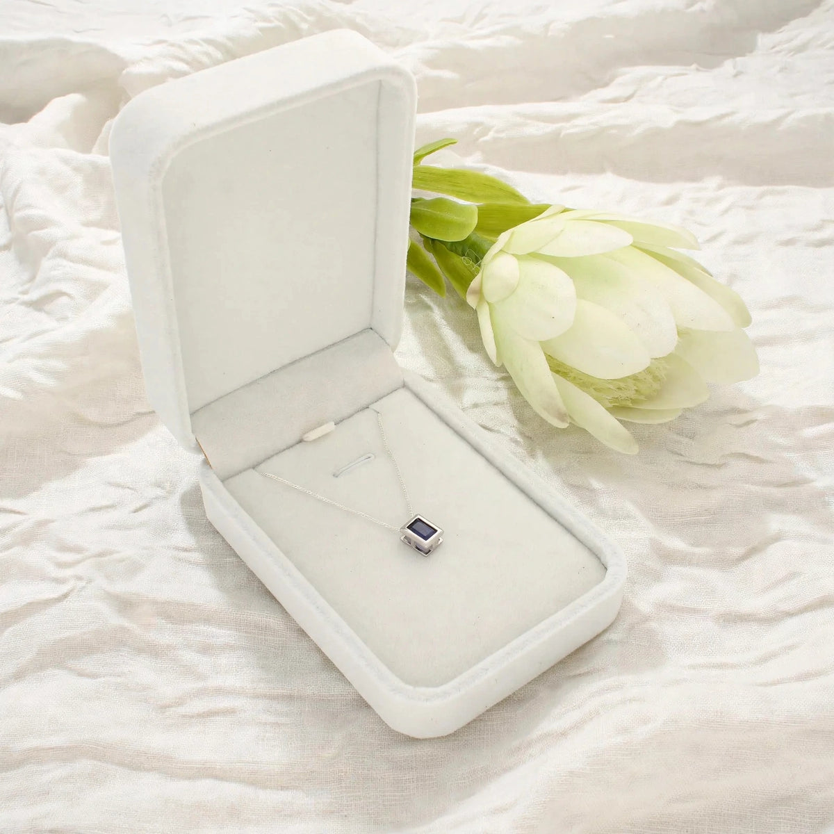 Luxury Natural Sapphire Rectangle Necklace, Sterling Silver