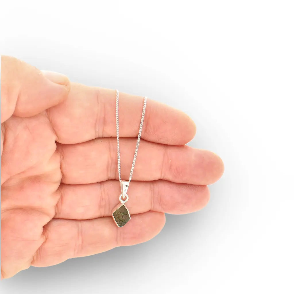Get your Authentic Czech Moldavite Sterling Silver Necklace online now or in store at Forever Gems in Franschhoek, South Africa