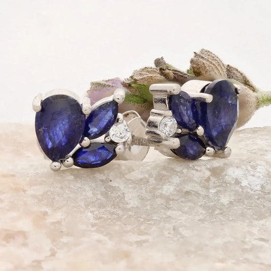 Get your Natural Blue Sapphire Cluster Stud Earrings in 925 Sterling Silver with CZ Accent online now or in store at Forever Gems in Franschhoek, South Africa