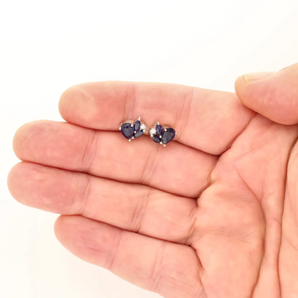 Get your Blue Sapphire Cluster Stud Earrings with CZ online now or in store at Forever Gems in Franschhoek, South Africa