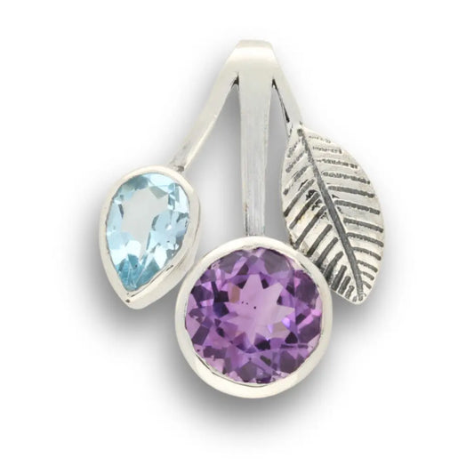 Celestial Harmony - Amethyst & Blue Topaz Silver Pendant