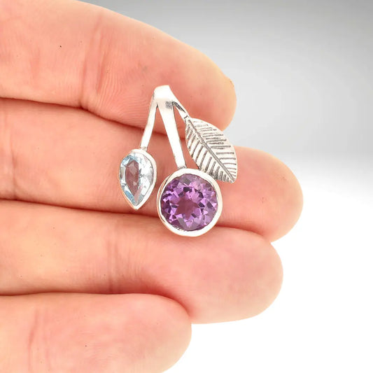 Celestial Harmony - Amethyst & Blue Topaz Silver Pendant