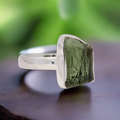 Buy your Cosmic Embrace: Sterling Silver Moldavite Ring online now or in store at Forever Gems in Franschhoek, South Africa