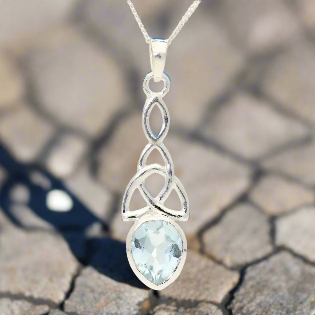 Buy your Blue Topaz Teardrop Sterling Silver Pendant - The Trinity Knot online now or in store at Forever Gems in Franschhoek, South Africa