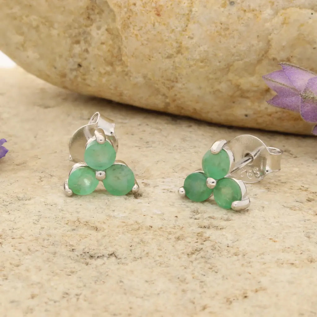 Get your Emerald Trio Flower Stud Earrings 6.5mm online now or in store at Forever Gems in Franschhoek, South Africa