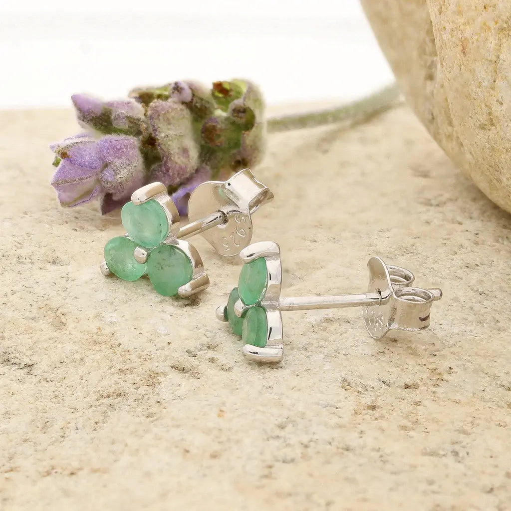 Get your Emerald Trio Flower Stud Earrings 6.5mm online now or in store at Forever Gems in Franschhoek, South Africa