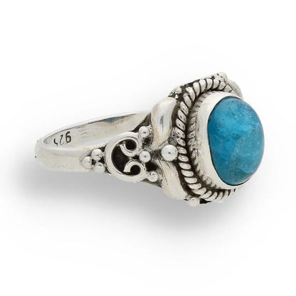 Buy your Apatite Sterling Silver Ring – Ocean Blue Beauty with Vintage Charm online now or in store at Forever Gems in Franschhoek, South Africa