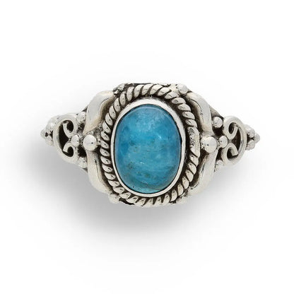 Buy your Apatite Sterling Silver Ring – Ocean Blue Beauty with Vintage Charm online now or in store at Forever Gems in Franschhoek, South Africa