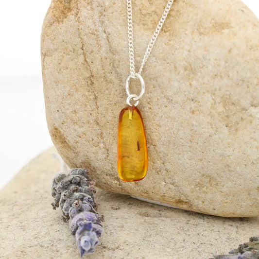 Get your Authentic Baltic Amber Pendant with Insect Inclusion - Silver Chain online now or in store at Forever Gems in Franschhoek, South Africa