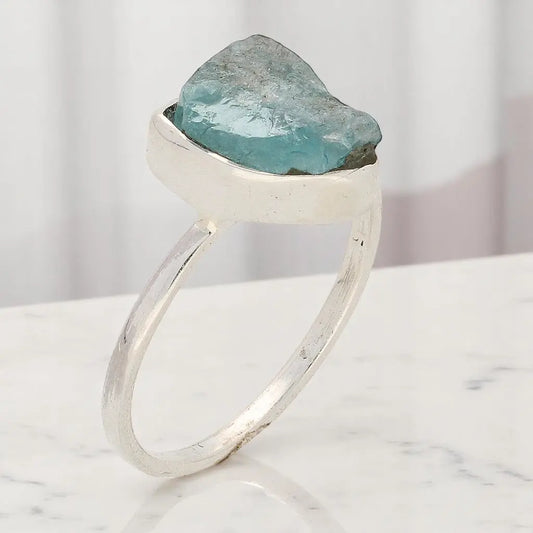 Rough Aquamarine Sterling Silver Ring - Ocean Whisper