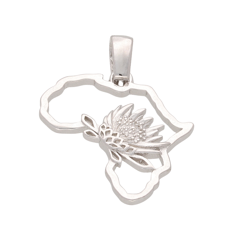Buy your Map of Africa Protea Silver Necklace online now or in store at Forever Gems in Franschhoek, South Africa