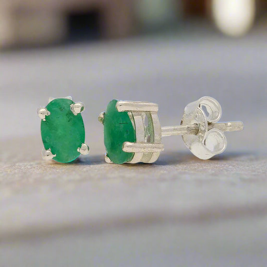 Buy your Natural Emerald Sterling Silver Stud Earrings - Timeless Radiance online now or in store at Forever Gems in Franschhoek, South Africa