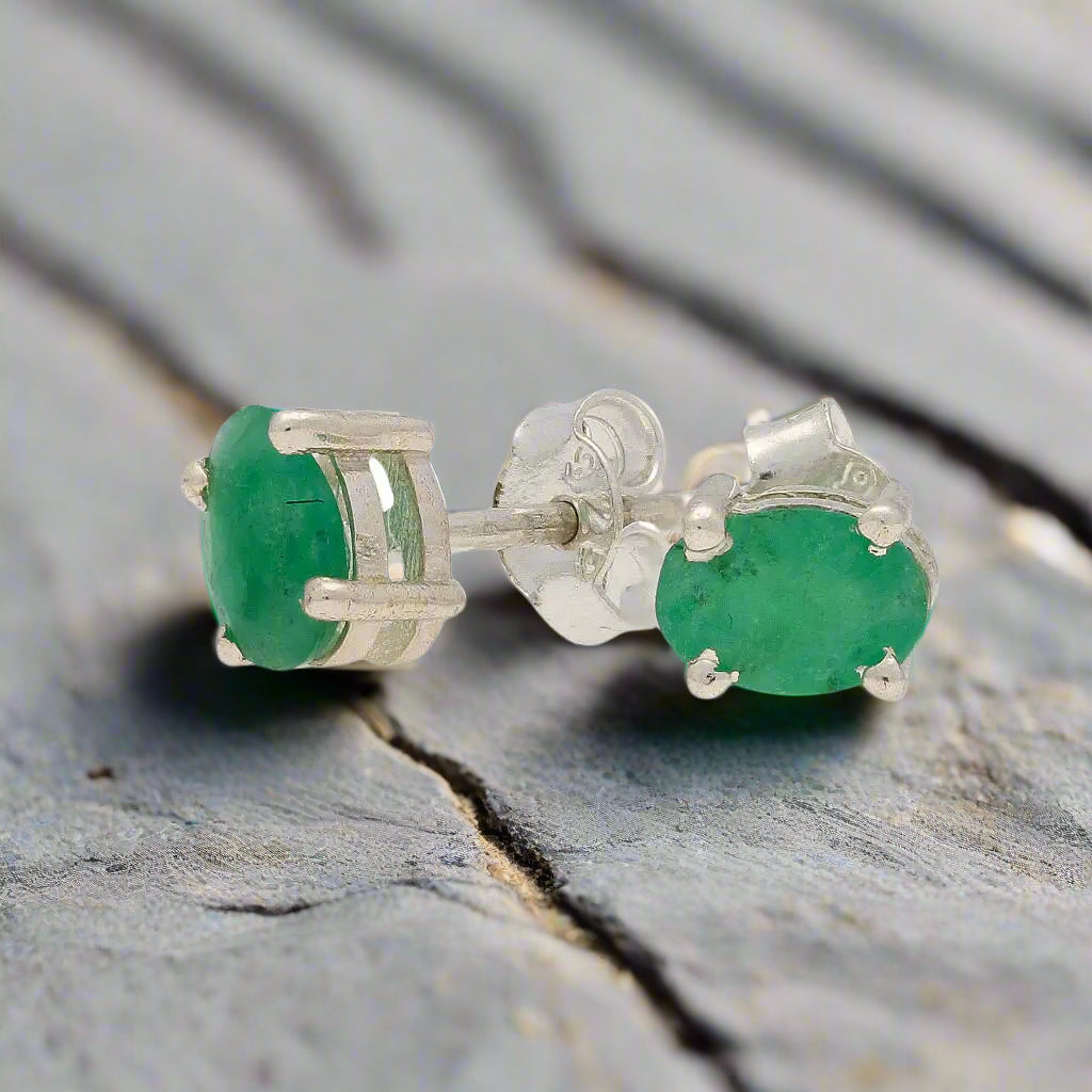 Buy your Natural Emerald Sterling Silver Stud Earrings - Timeless Radiance online now or in store at Forever Gems in Franschhoek, South Africa