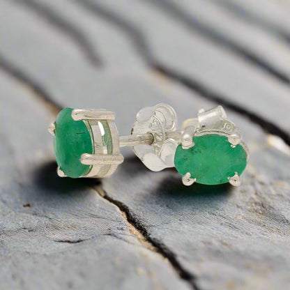 Buy your Natural Emerald Sterling Silver Stud Earrings - Timeless Radiance online now or in store at Forever Gems in Franschhoek, South Africa